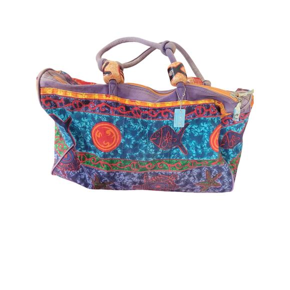 Vintage 1990s Sun n' Sand Canvas Tropical Duffle Bag - Picture 5 of 6